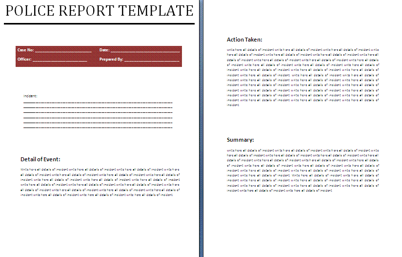 Police Report Template