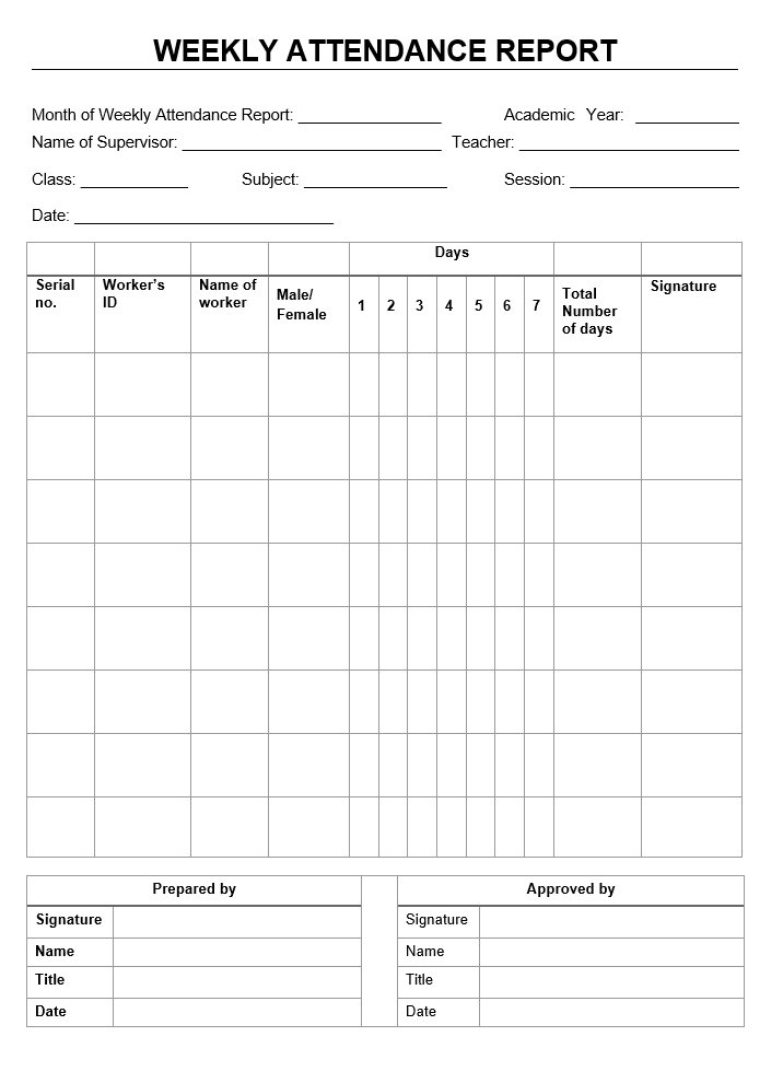Weekly Attendance Report Format