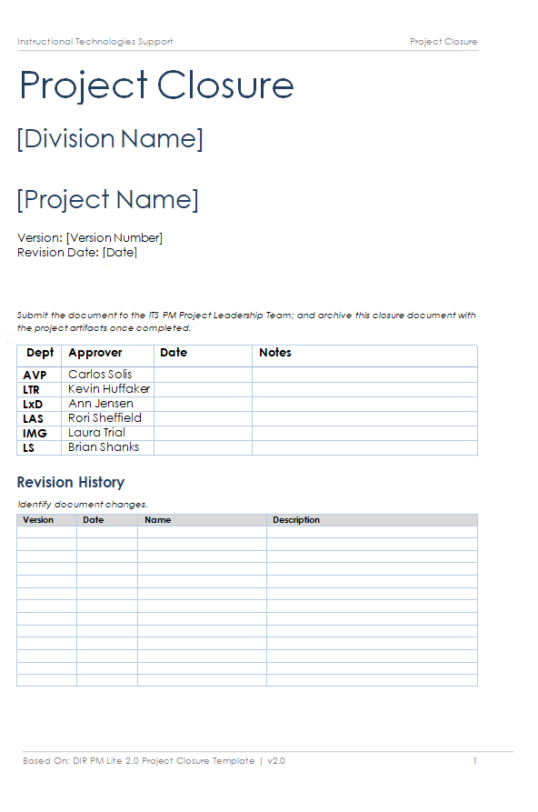 Free Project Closure Report Template